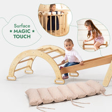 Load image into Gallery viewer, 5in1 Montessori Climbing Set: Triangle Ladder + Arch/Rocker + Slide Board/Ramp + Netting rope + Cushion