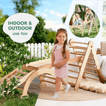 Load image into Gallery viewer, 5in1 Montessori Climbing Set: Triangle Ladder + Arch/Rocker + Slide Board/Ramp + Netting rope + Cushion