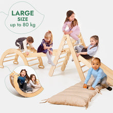 Load image into Gallery viewer, 5in1 Montessori Climbing Set: Triangle Ladder + Arch/Rocker + Slide Board/Ramp + Netting rope + Cushion