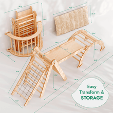 Load image into Gallery viewer, 5in1 Montessori Climbing Set: Triangle Ladder + Arch/Rocker + Slide Board/Ramp + Netting rope + Cushion