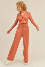 Load image into Gallery viewer, Button-Down Cropped Top & Wide Leg Set- Auburn