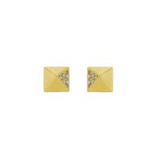 Load image into Gallery viewer, 18k Gold Filled Pyramid Detail Cubic Zirconia Stud Earrings