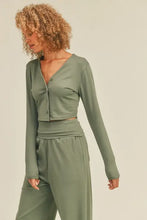 Load image into Gallery viewer, Button-Down Cropped Top & Wide Leg Set- Olive