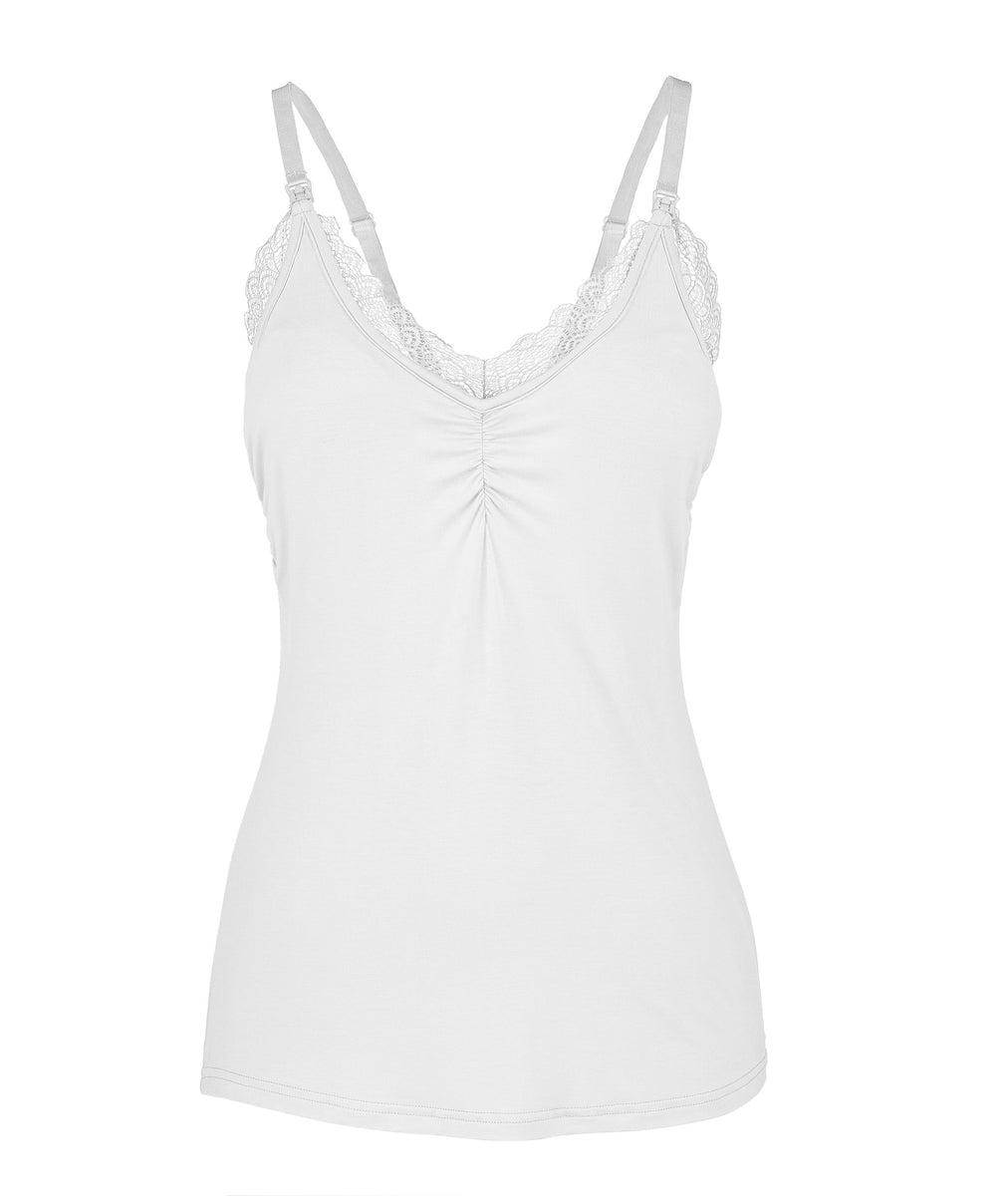 Lace Nursing Camisole- White – Second Born Maternity Wear
