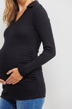 Load image into Gallery viewer, Collared Ribbed Maternity Top- Black

