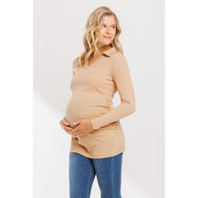 Load image into Gallery viewer, Collared Ribbed Maternity Top- Sand
