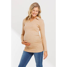 Load image into Gallery viewer, Collared Ribbed Maternity Top- Sand
