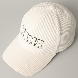 MAMA Corduroy Baseball Cap- Milky White