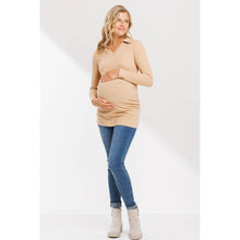 Load image into Gallery viewer, Collared Ribbed Maternity Top- Sand
