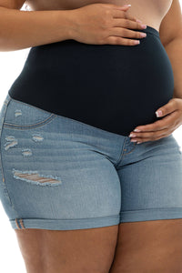 Roll Cuff Maternity Shorts- Plus Size