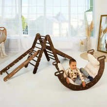 Load image into Gallery viewer, 5in1 Montessori Climbing Set: Triangle Ladder + Arch/Rocker + Slide Board/Ramp + Netting rope + Cushion

