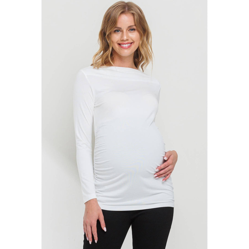 Boat Neck Modal Maternity Top- Ivory