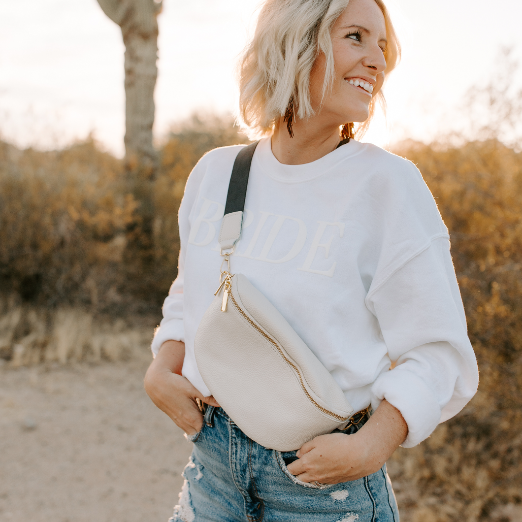 Leather Fanny Pack Crossbody Bag- Ivory