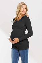 Load image into Gallery viewer, Collared Ribbed Maternity Top- Black
