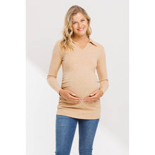 Load image into Gallery viewer, Collared Ribbed Maternity Top- Sand
