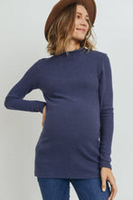 Load image into Gallery viewer, Mock Neck Ribbed Maternity Top- Navy
