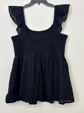 Load image into Gallery viewer, Black Smocked Eyelet Top - L
