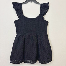 Load image into Gallery viewer, Black Smocked Eyelet Top - L
