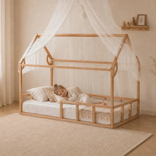 Load image into Gallery viewer, Twin Size Montessori House Bed for Kids with Fence
