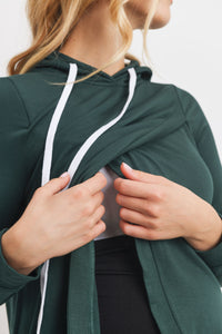 Heavy Brushed French Terry Maternity/Nursing Hoodie- Green