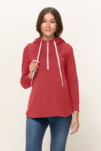 Terry Half Zip Maternity/Nursing Hoodie- Red