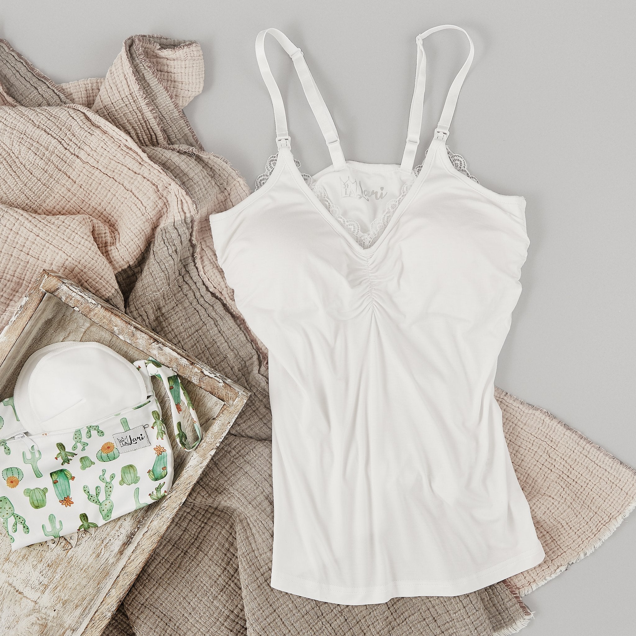 Lace Nursing Camisole- White – Second Born Maternity Wear