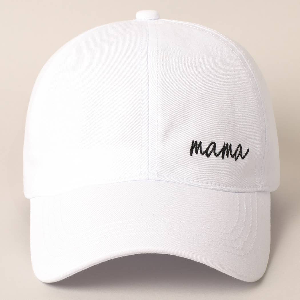 Mama Embroidery Baseball Cap- White