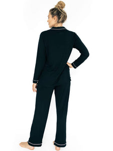 Clea Bamboo Classic Long Sleeve Maternity & Nursing Pajama- Black