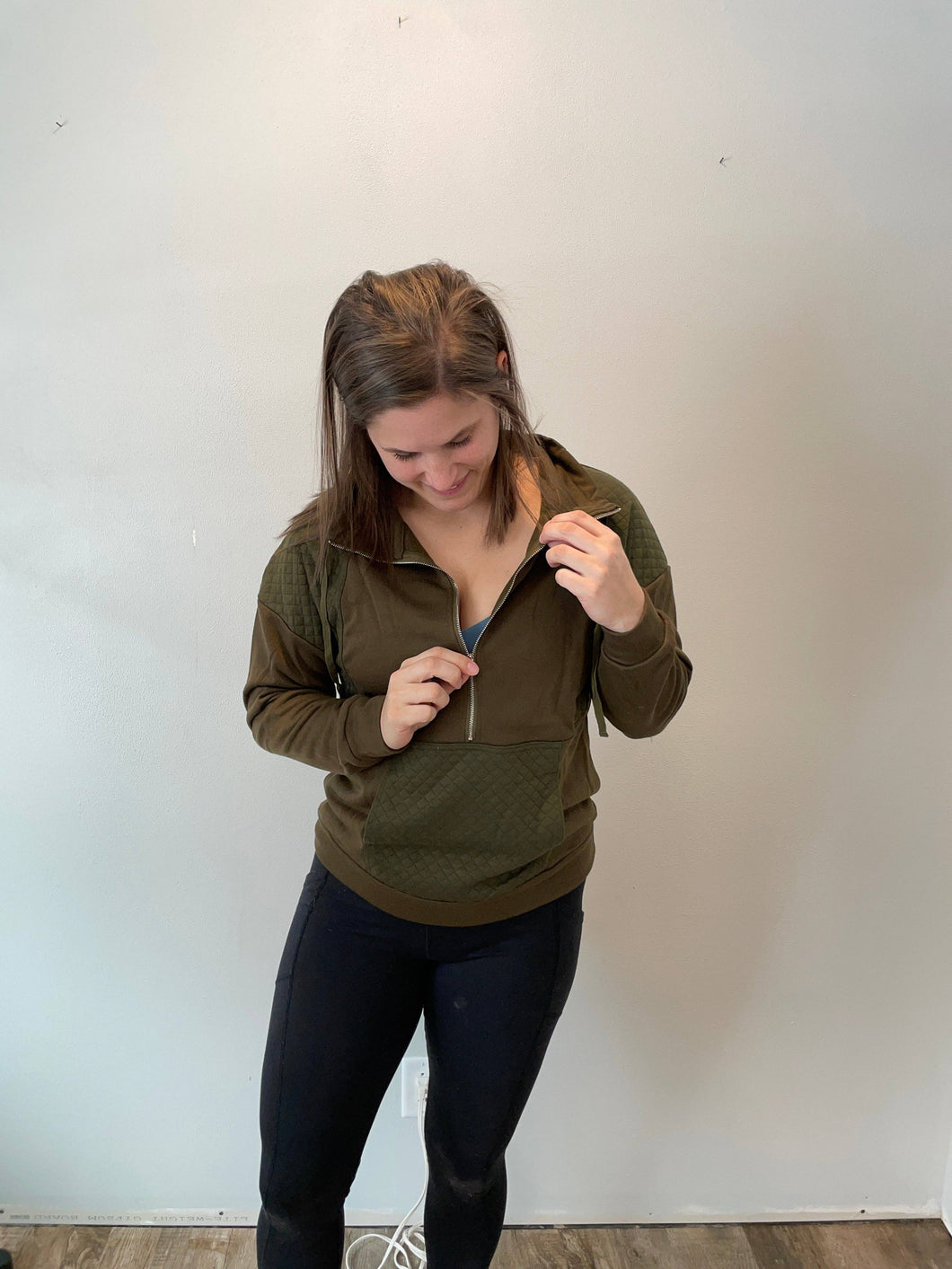 Half Zip Nursing Sweatshirt- Forest Green