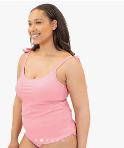 Shoulder Tie Nursing/Maternity Tankini Set- Pink