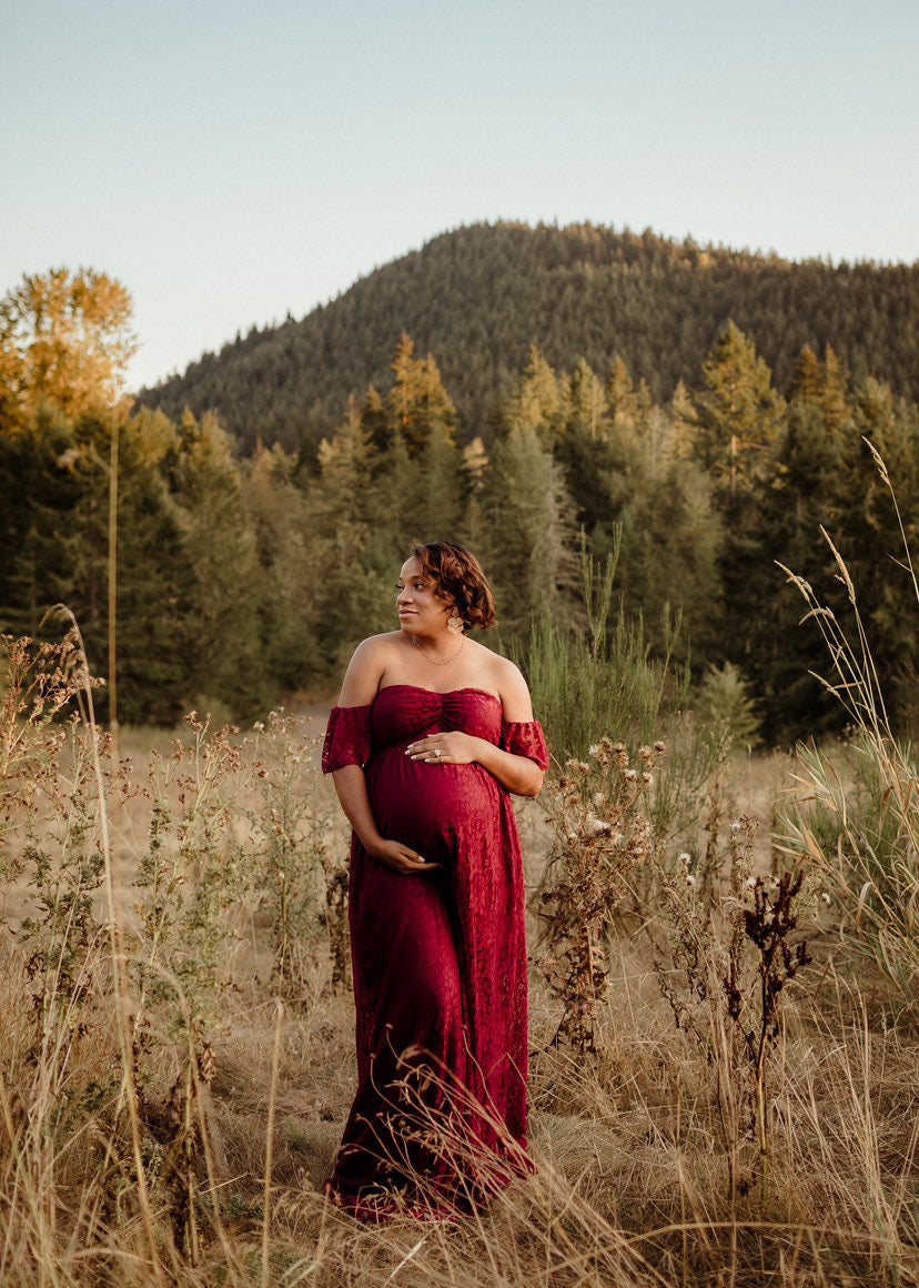 Maroon Lace Gown- XXL