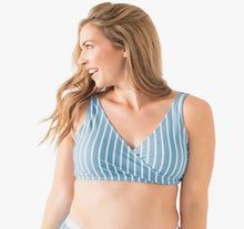 Load image into Gallery viewer, Crossover Maternity/Nursing Bikini Set- Blue Stripe
