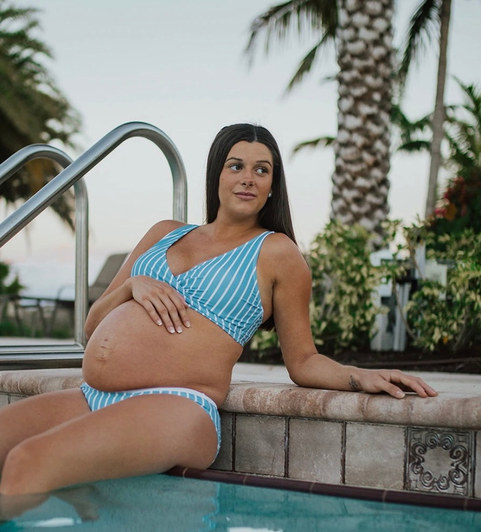Crossover Maternity/Nursing Bikini Set- Blue Stripe – Second Born Maternity  Wear